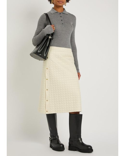 Moncler Gray Ribbed Wool Polo Top