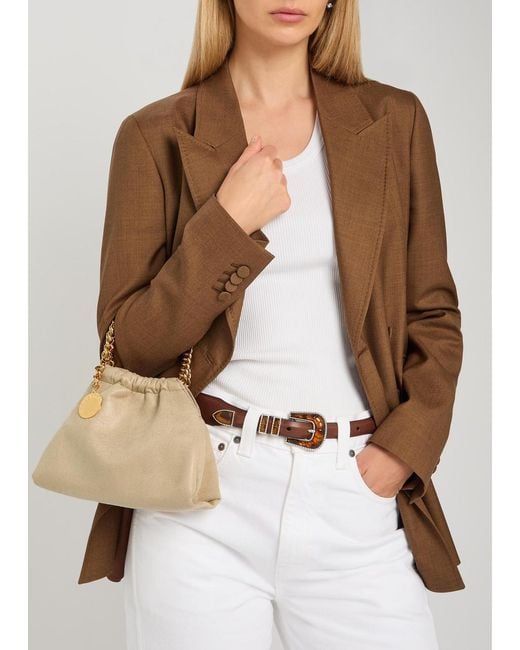 Stella McCartney Natural Falabella Mini Drawstring Faux Suede Top Handle Bag