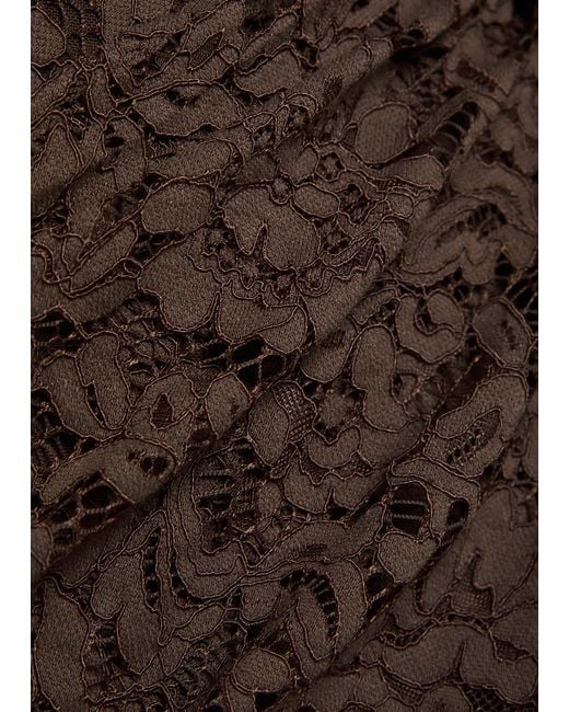De La Vali Brown Bodita Rose-Appliquéd Guipure Lace Mini Dress