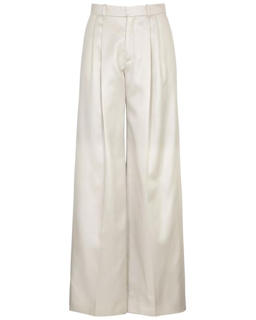 Chloé White Wide-Leg Silk-Lamé Trousers