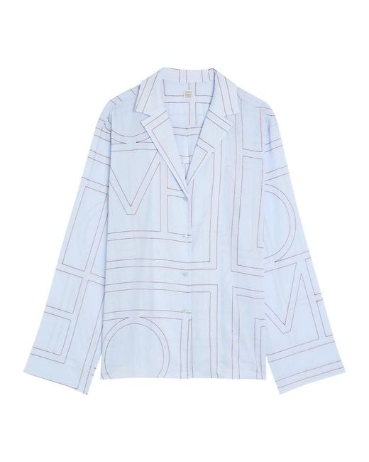 Totême Blue Logo-Monogrammed Cotton-Blend Pyjama Shirt