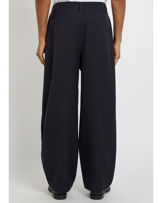 Loewe Blue Logo-Appliquéd Barrel-Leg Wool Trousers for men