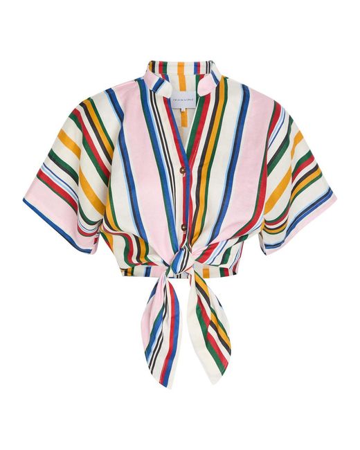 Cala De La Cruz Multicolor Leroy Striped Cropped Linen Top