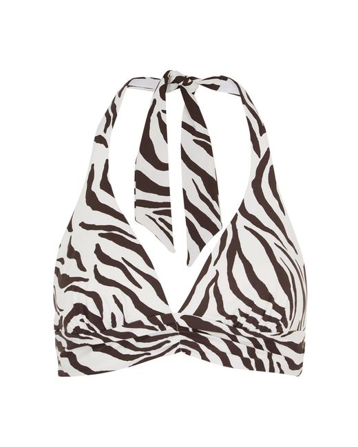 Max Mara Black Alberta Zebra-Print Bikini Top