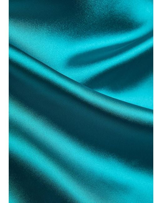 Talbot Runhof Blue Off-The-Shoulder Gathered Satin Maxi Dress