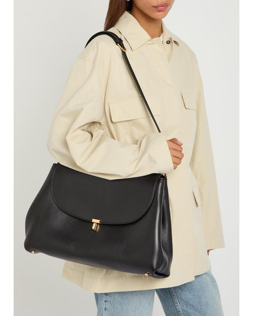 Totême Black T-Lock Leather Satchel