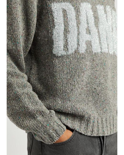 ERL Gray Dangerous Intarsia Wool-blend Jumper for men