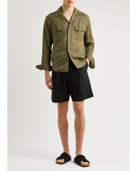Gusari Black Côte D'Azur Linen Shorts for men