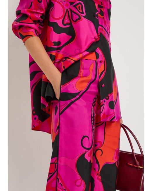 Emilio Pucci Pink Printed Straight-Leg Silk Trousers
