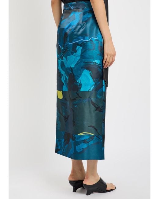 Roksanda Blue Irma Printed Moiré Midi Skirt