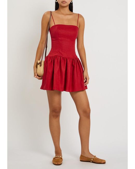 Faithfull The Brand Red Uma Linen Mini Dress