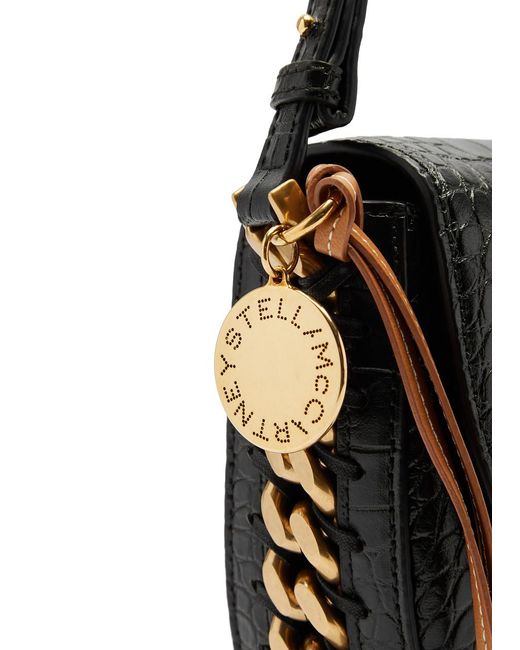 Stella McCartney Black Frayme Crocodile-effect Faux Leather Shoulder Bag