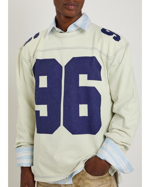 Acne Blue Printed Long-Sleeve Cotton T-Shirt for men