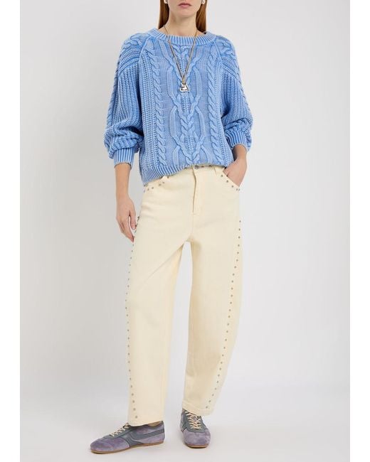 Free People Blue Frankie Cable-Knit Cotton Jumper