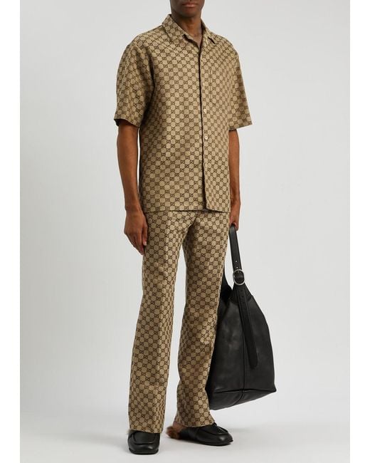 Gucci Natural gg-jacquard Linen-blend Shirt for men