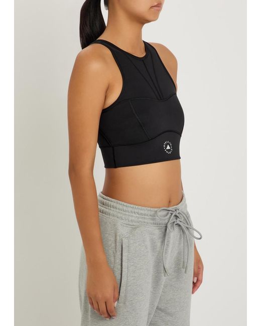 Stella McCartney Black Adidas X Training Logo Cropped Stretch-Jersey Top