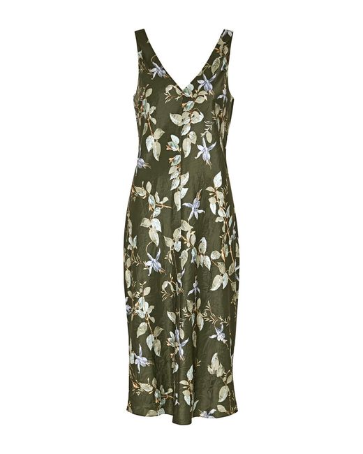 Vince Green Floral-print Crinkled Satin Slip Dress