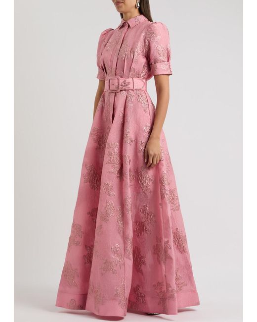 Rebecca Vallance Pink Annette Floral-Jacquard Cloqué Gown