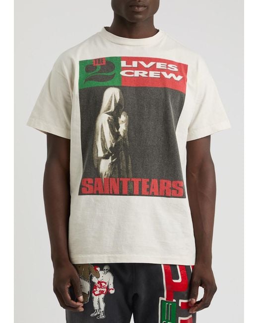 SAINT Mxxxxxx White Denim Tears Printed Cotton T-Shirt for men