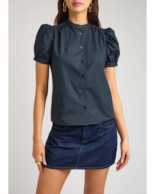 FRAME Blue Cotton-Poplin Top