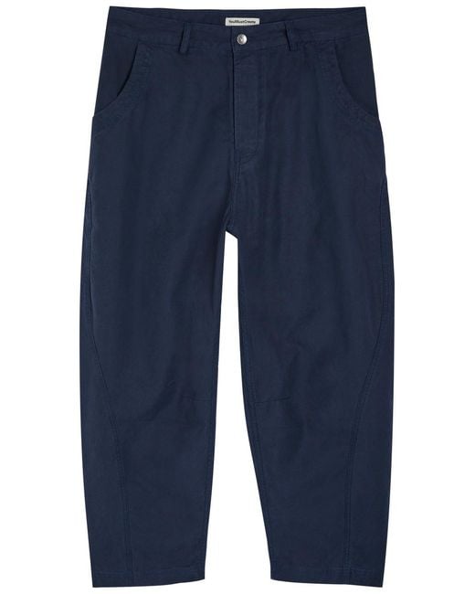 YMC Blue Barrel-Leg Canvas Trousers for men