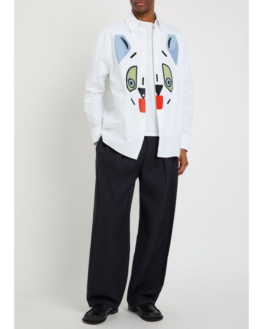 Loewe Blue Logo-Appliquéd Barrel-Leg Wool Trousers for men
