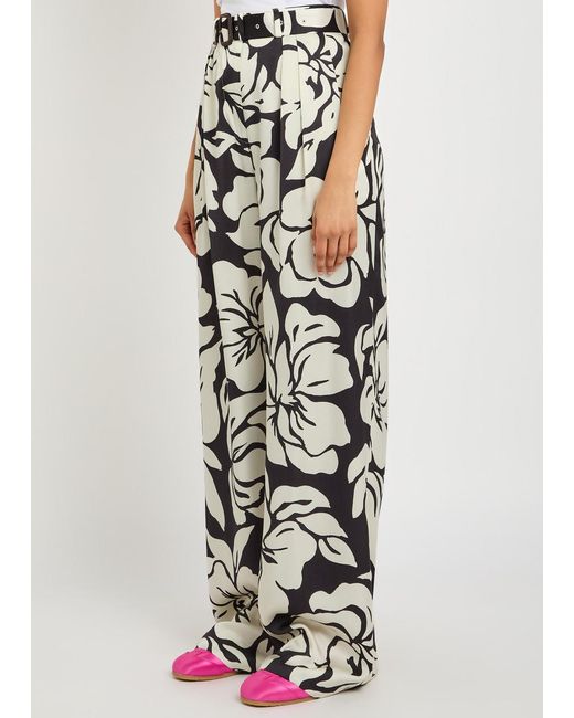 Dries Van Noten White Peaches Floral-Print Wide-Leg Satin Trousers