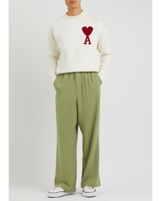 AMI Green Wide-Leg Twill Trousers for men