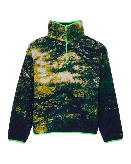 Conner Ives Green Printed Half-zip Fleece Sweatshirt