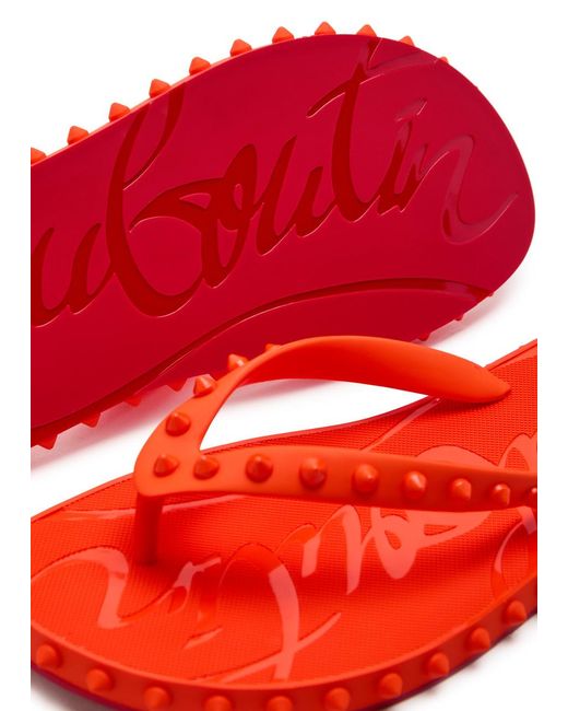 Christian Louboutin Red Super Loubi Stud-Embellished Rubber Flip Flops