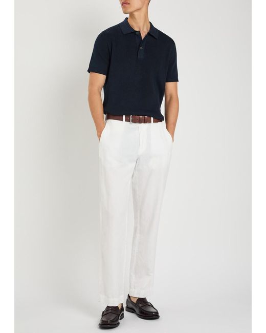 Sunspel Blue Ribbed Knit Cotton Polo Shirt for men