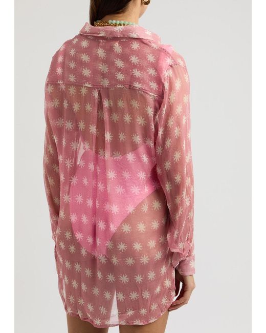 Cloe Cassandro Pink Elodie Printed Silk-Georgette Shirt