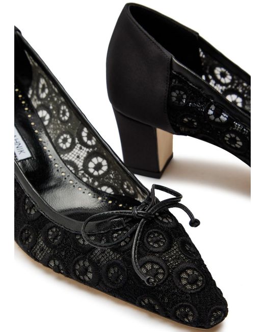 Manolo Blahnik Black Martebal 50 Lace And Satin Pumps