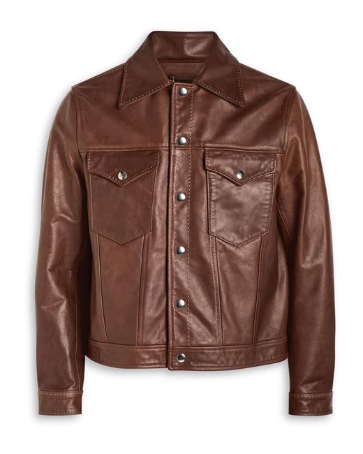 Second Layer Brown Trucker Leather Jacket for men