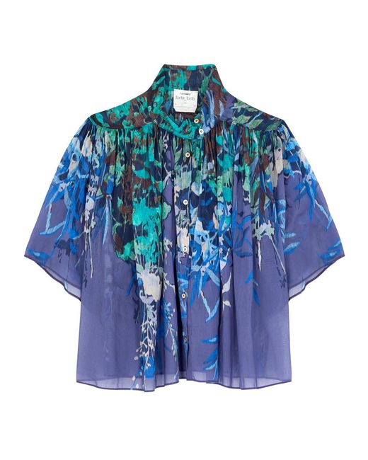 Forte Forte Blue Forte_forte Printed Cropped Cotton-blend Blouse