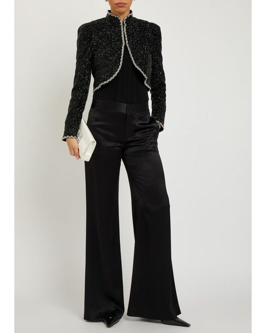 Alice + Olivia Black Ilaria Embellished Crepe Cropped Jacket
