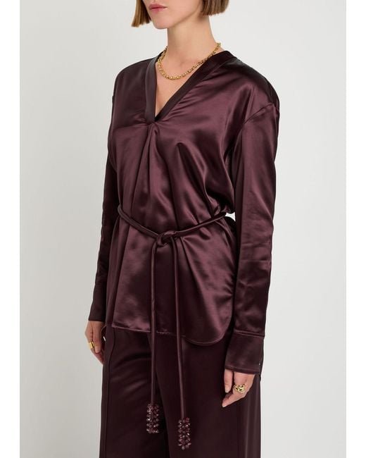 Tory Burch Red Belted Satin Top