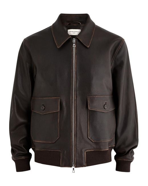 Officine Generale Black Cesario Leather Jacket for men