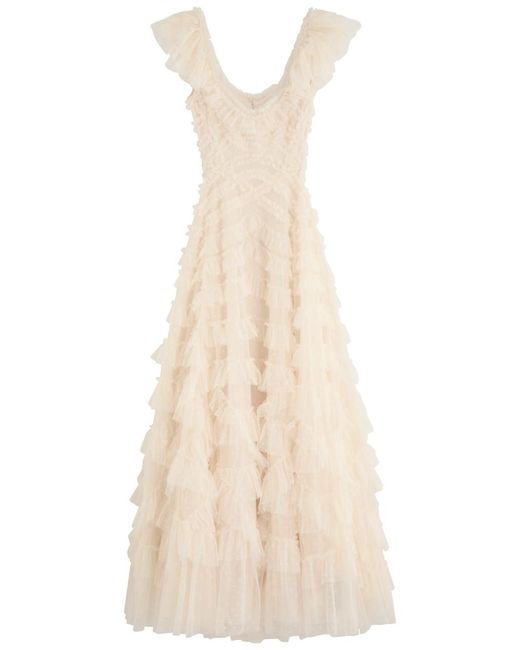 Needle & Thread Natural Lola Ruffled Tulle Gown