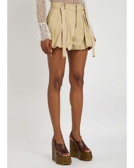 Chloé Natural Pleated Cotton-Poplin Shorts