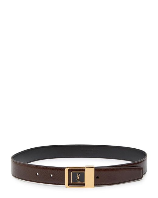 Saint Laurent Brown Logo-Engraved Grained Leather Belt