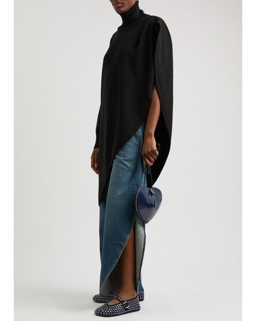 Alaïa Black Asymmetric Cape-Effect Wool Jumper