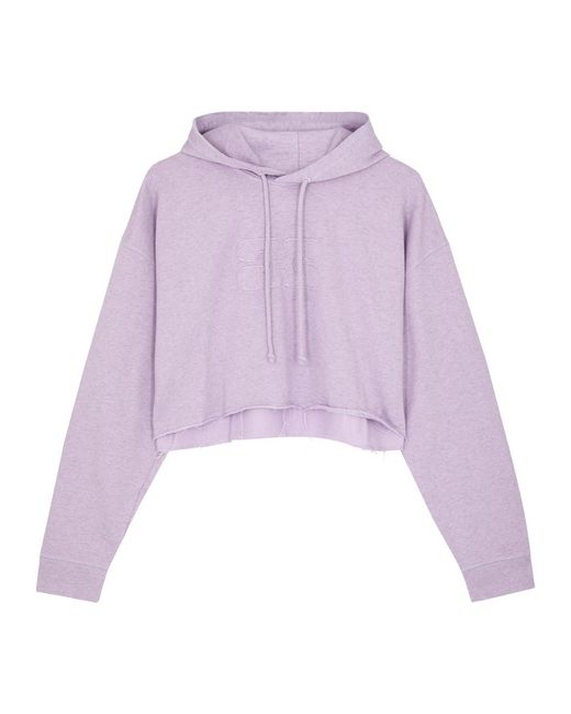 Ganni Purple Isoli Hooded Cropped Cotton Sweatshirt