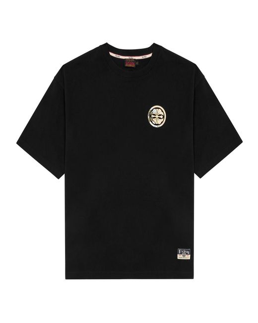 Evisu Black Kamon And The Great Wave Printed Cotton T-Shirt for men