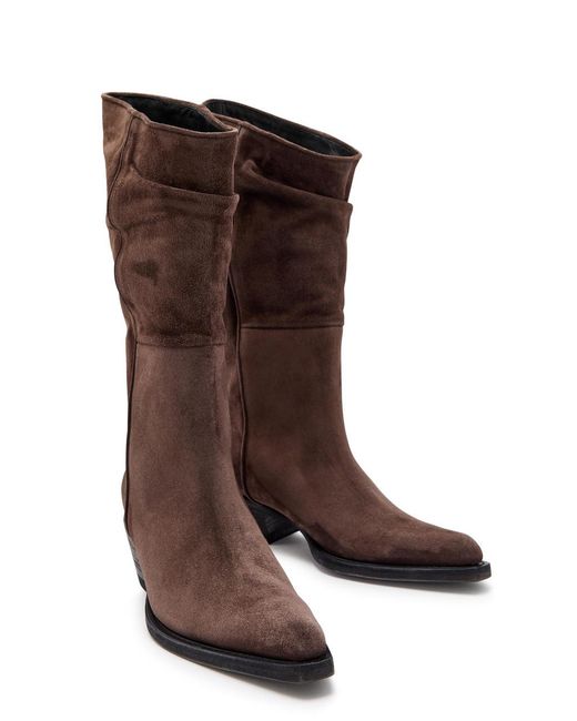 Khaite Brown Clive 35 Draped Suede Mid-Calf Boots