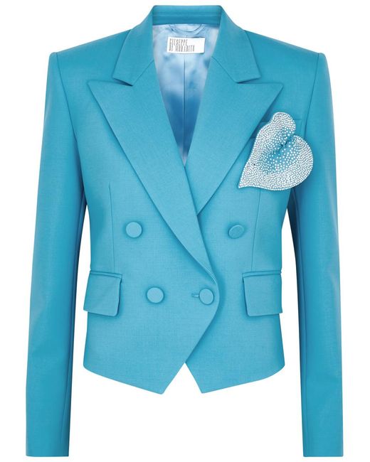 GIUSEPPE DI MORABITO Blue Crystal-embellished Stretch-wool Blazer