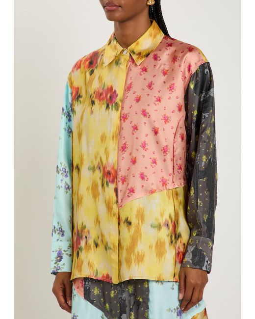 Ganni Yellow Panelled Silk Shirt