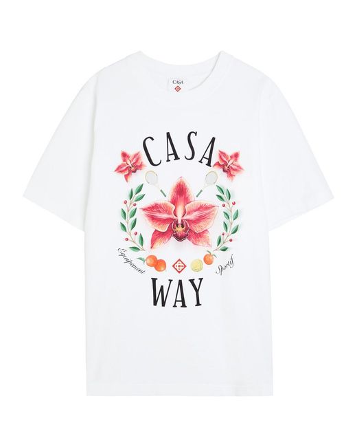 Casablanca White Casa Way Orchid Printed Cotton T-Shirt for men