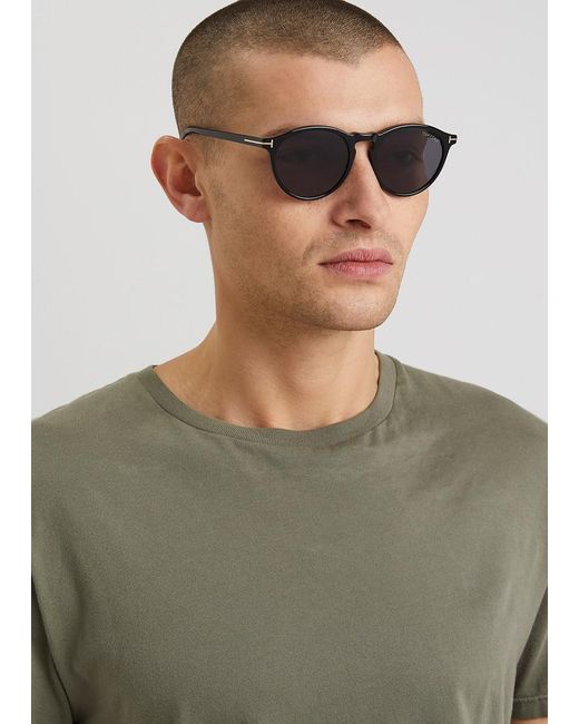 Tom Ford Black Round-Frame Sunglasses, Designer-Stamped Lenses, -Tone, 100% Uv Protection