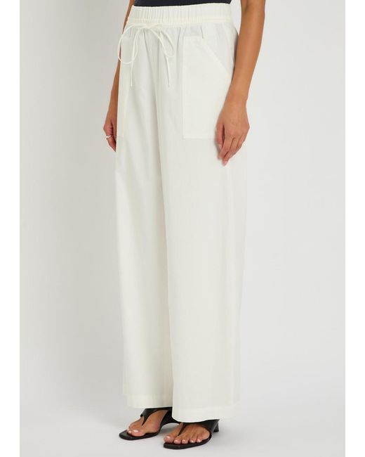 Vince White Double-Waist Drawstring Wide-Leg Cotton Trousers